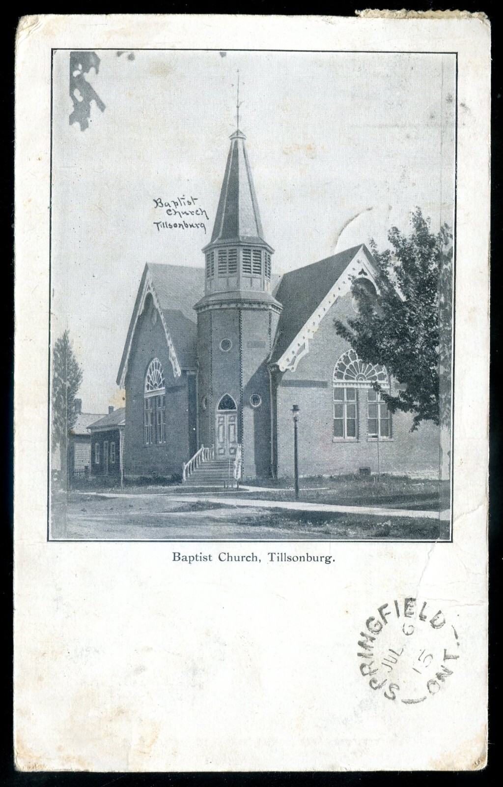 TILLSONBURG Ontario Postcard 1915 Street View Baptist Church