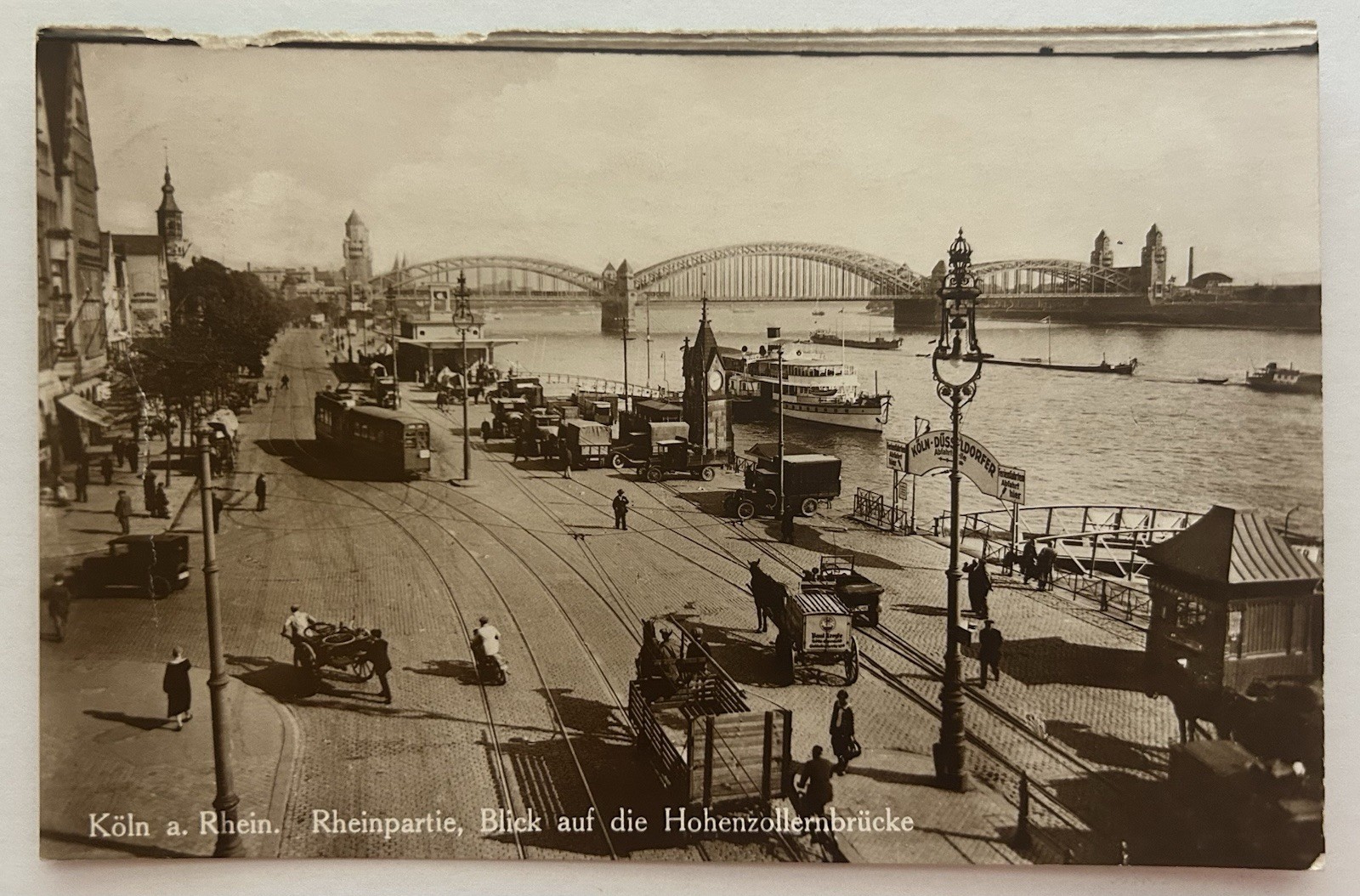 1929 RPPC Cologne Köln Germany Hohenzollern Bridge Rhine River Tram Postcard