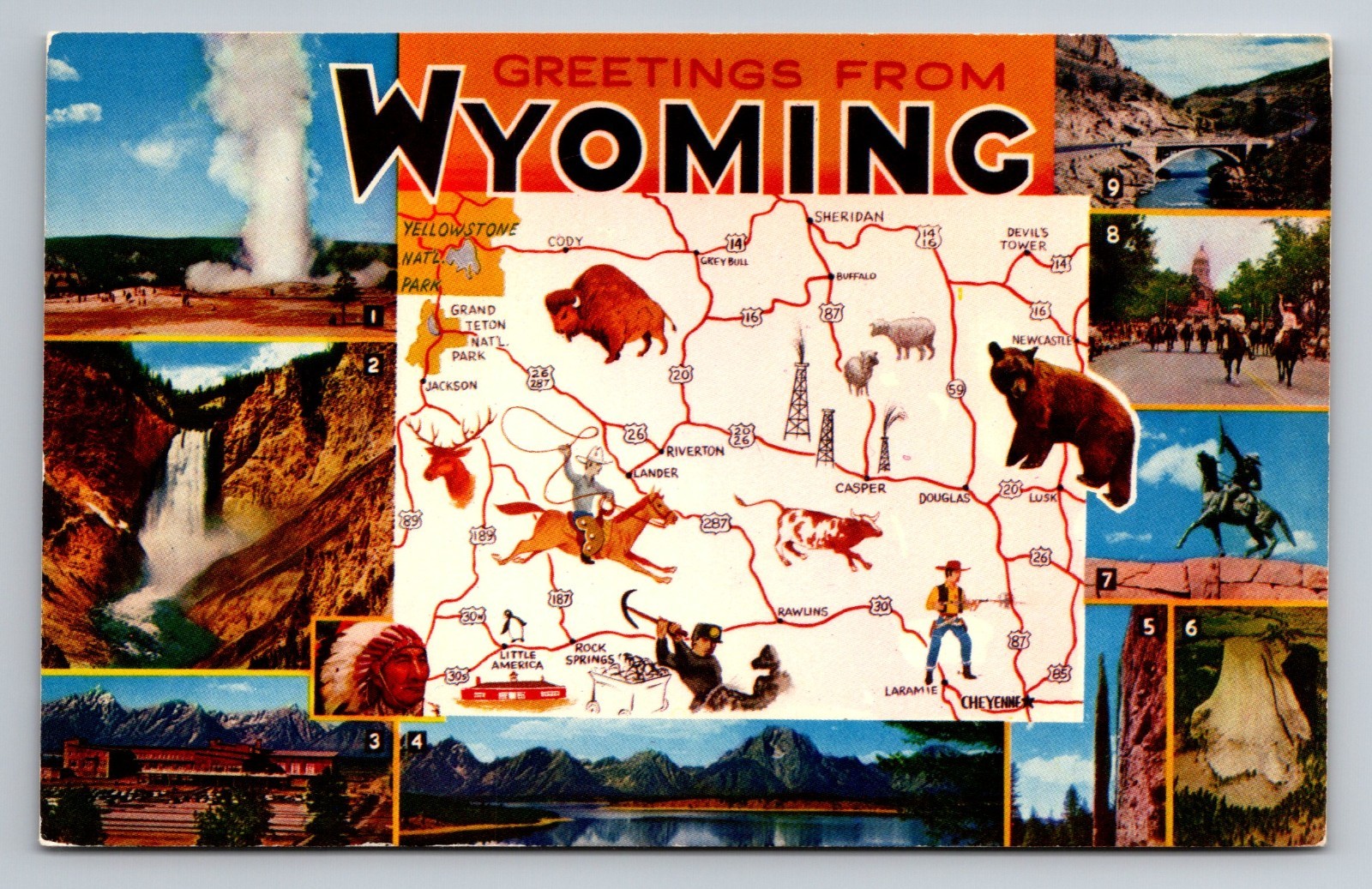 Multi View Greetings From Wyoming Vintage Unposted Circa 1962 Postcard