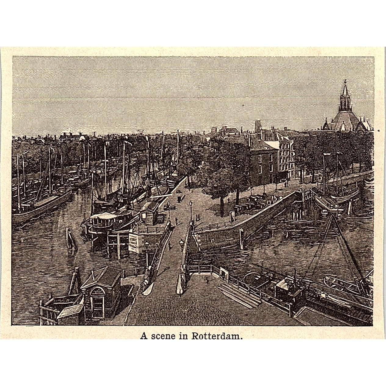 A Scene in Rotterdam 3×4″ 1901 Engraving AF6-M14