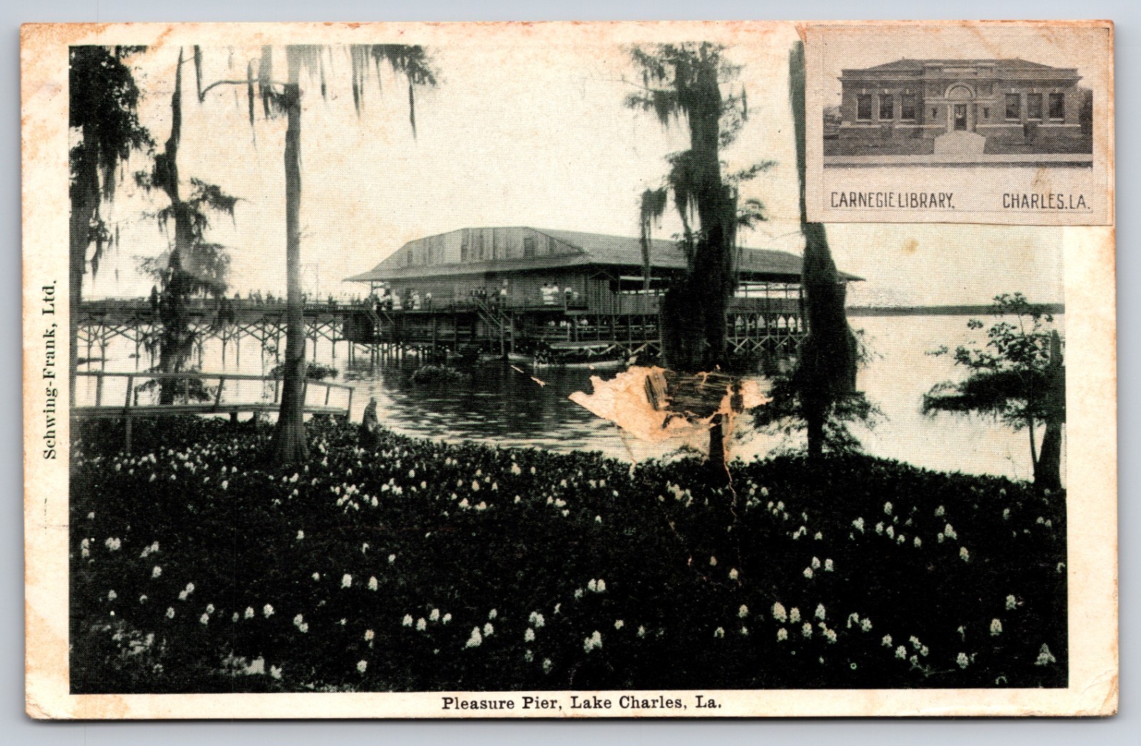 Pleasure Pier Carnegie Library Lake Charles Louisiana LA c1905 Postcard