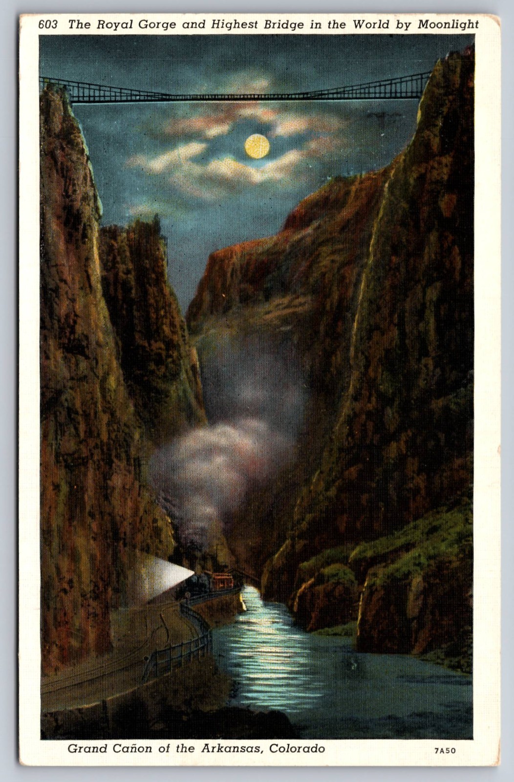 Grand Canyon of the Arkansas Colorado at Night Suspension Bridge c.1939