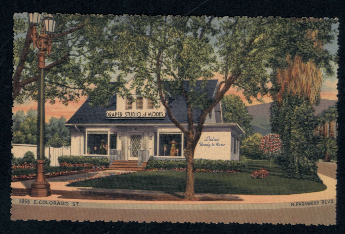 DRAPER STUDIO of MODES Pasadena CA * Building Trees not posted ink on back linen