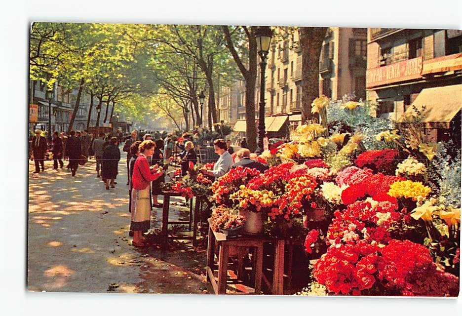 Postcard La Rambla of the Flowers Barcelona Catalonia Spain