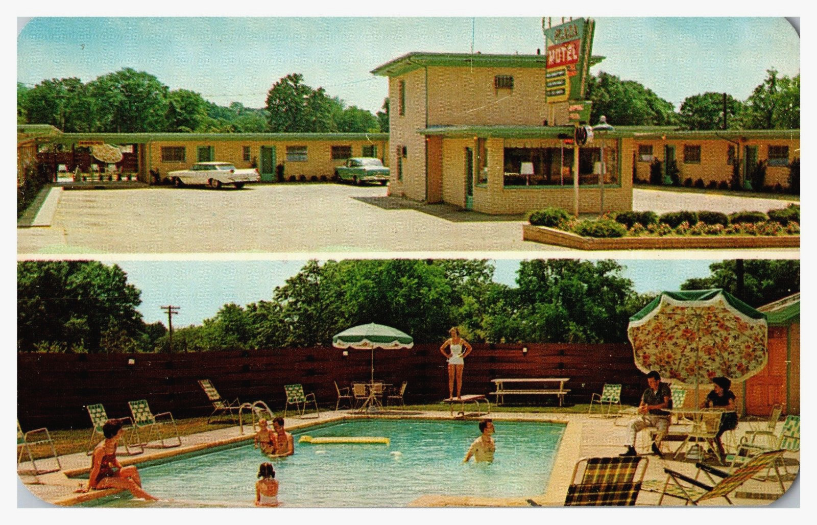 Columbus Mississippi Plaza Motel Milti-View Rounded Corner Postcard -A55