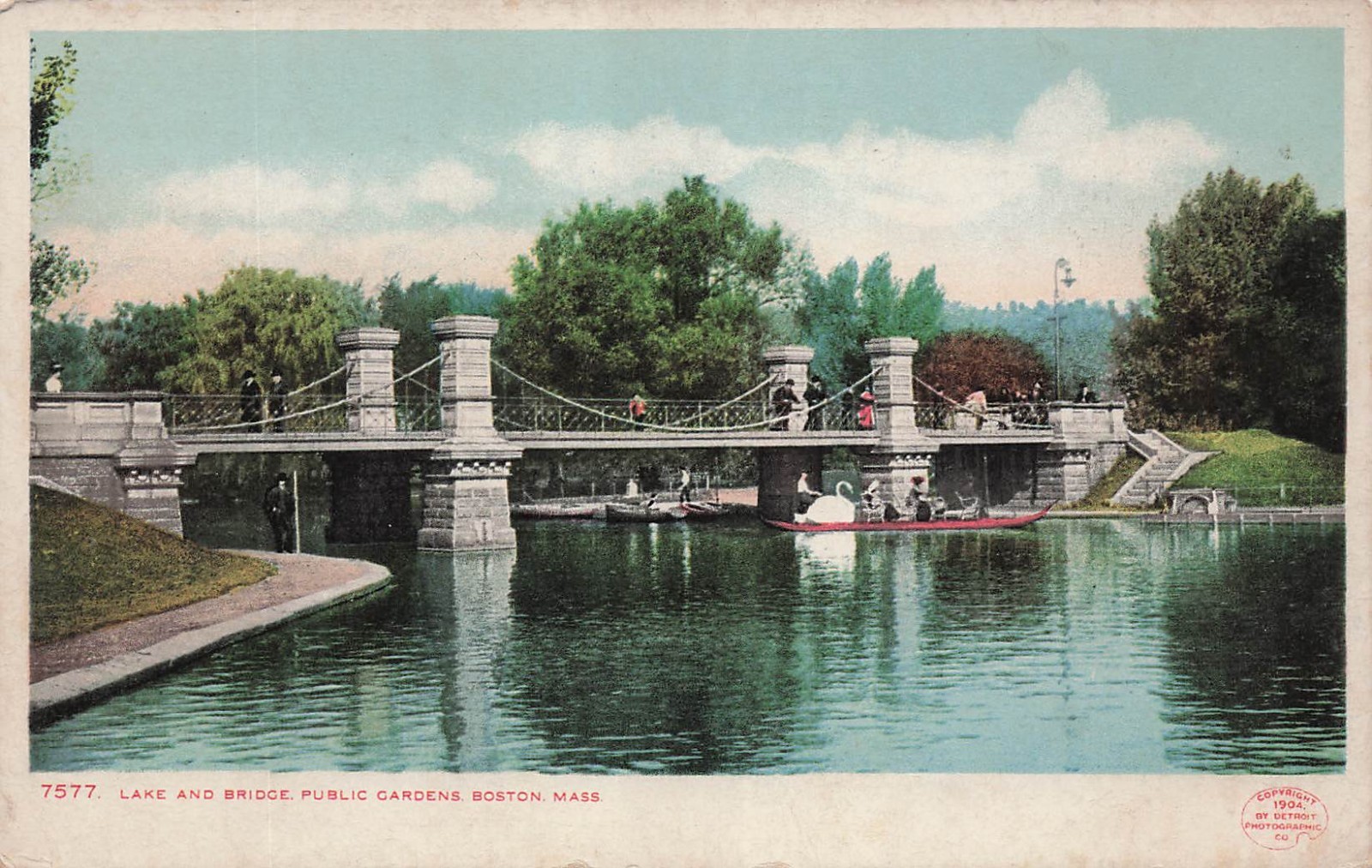 Public Gardens Lake Bridge Swan Boats Boston Massachusetts Vtg Postcard J50