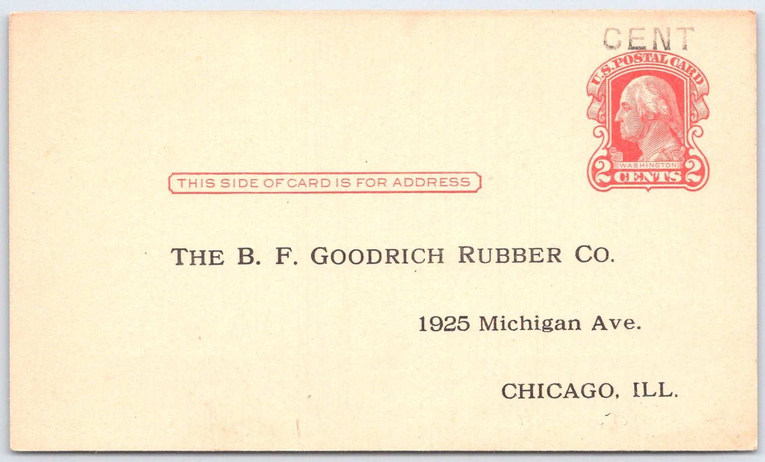 B.F. Goodrich Rubber Co. Chicago Service Card U.S. Postal Card 1920s