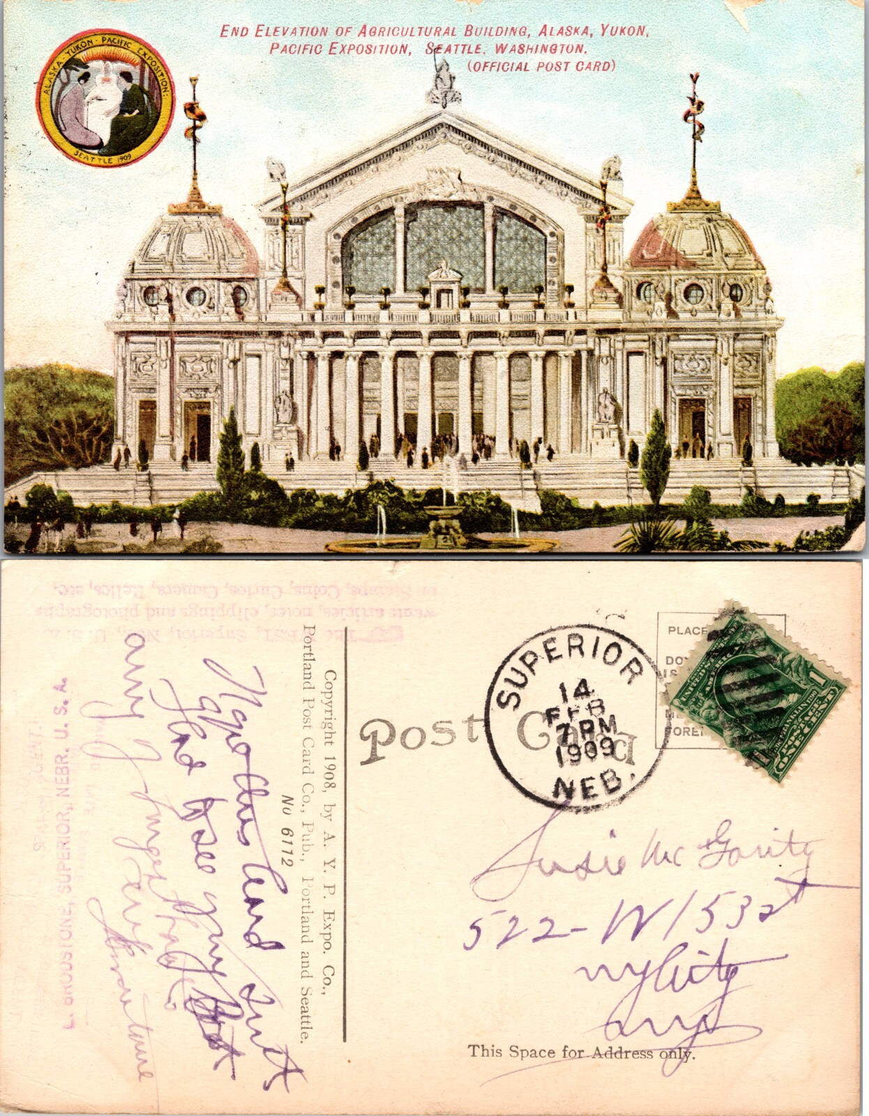 Agricultural Building Alaska Yukon Pacific Expo Seattle Washington WA Postcard