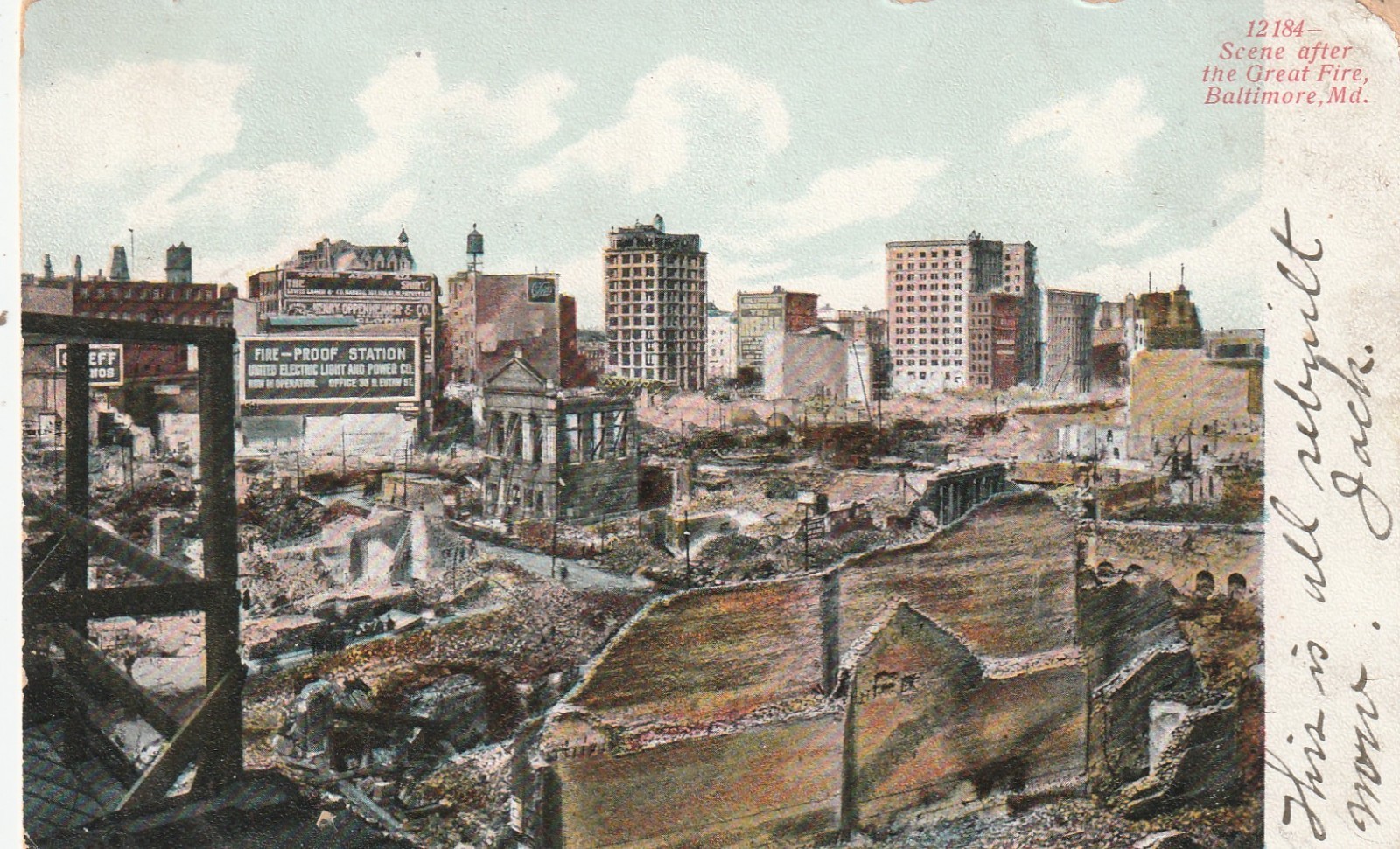 Baltimore MD Scene after the Great Fire 1917 Pub. by Souvenir Post Card Co.