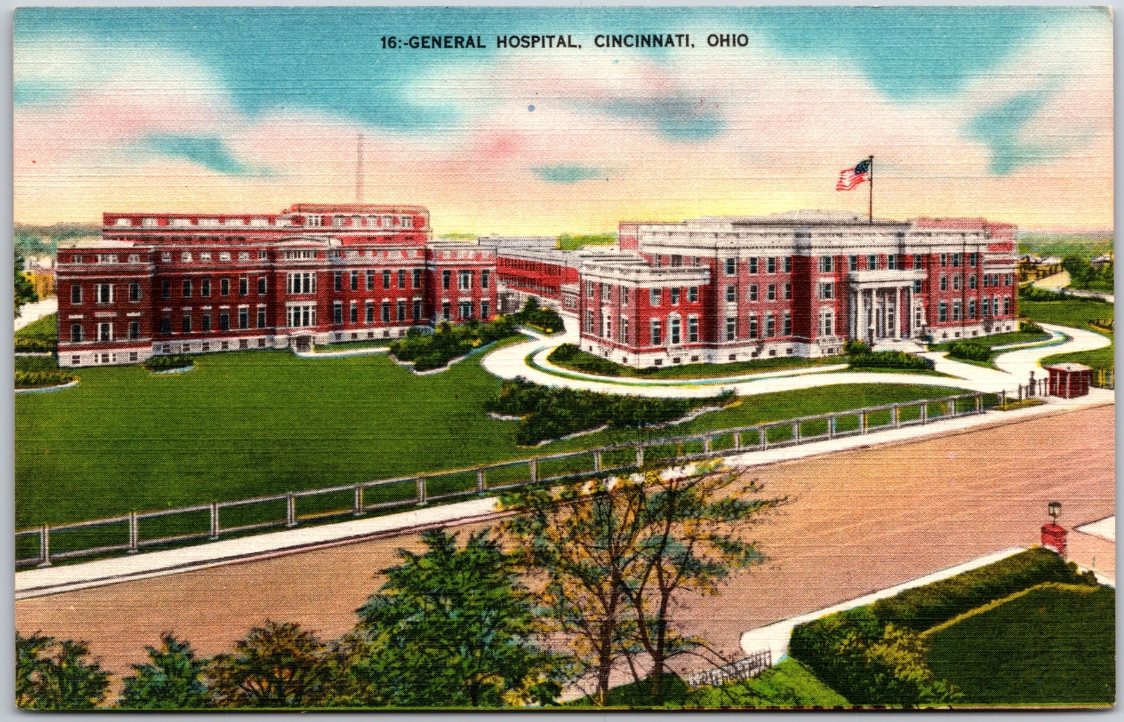 Cincinnati Ohio OH, General Hospital Building, Driveway, Vintage Postcard