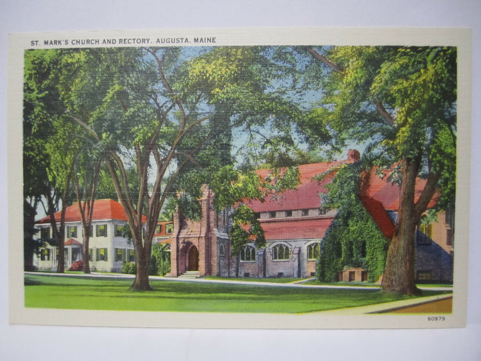 ST MARK’S CATHOLIC CHURCH AND RECTORY POSTCARD AUGUSTA ME MAINE 1930s
