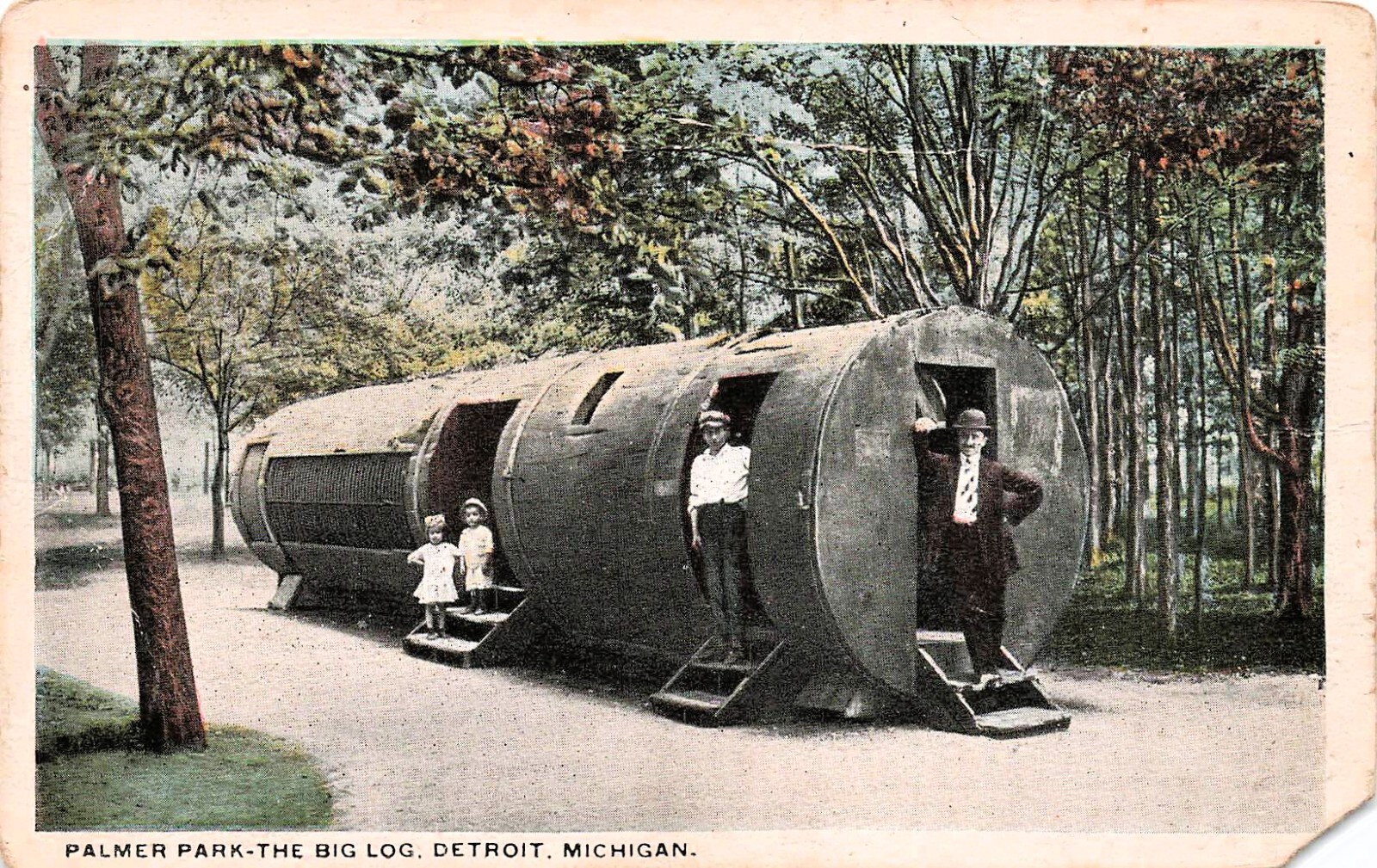 Spruce Log Palmer Park Detroit Michigan Victorian Children Vtg Postcard G53