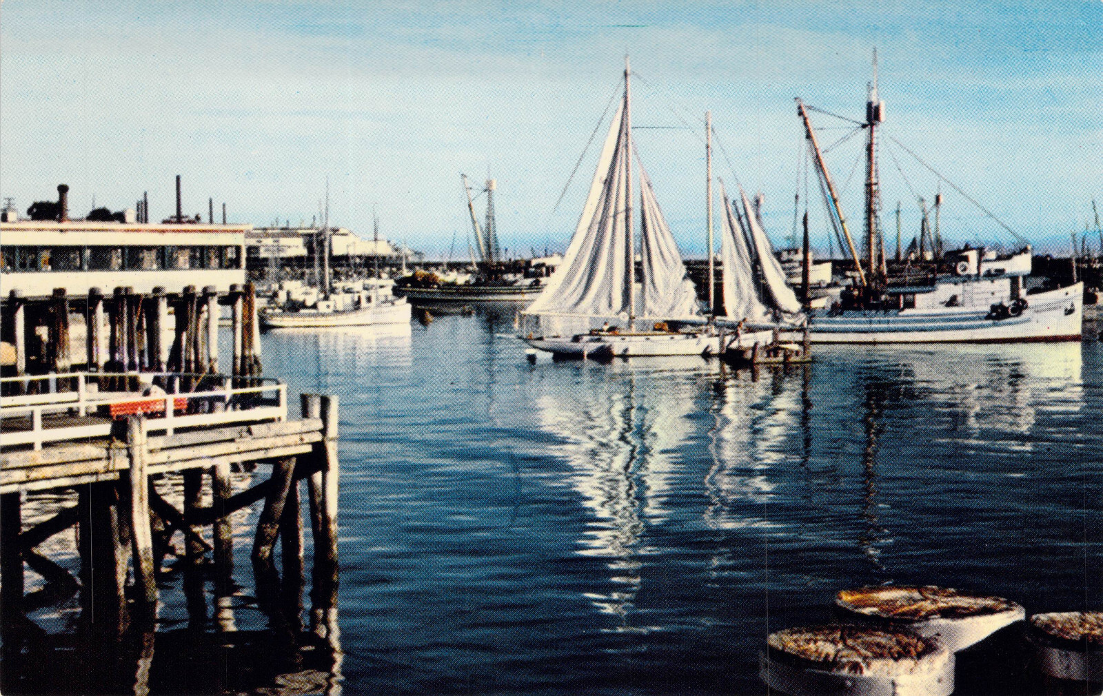Monterey, CA Harbor Boats Sailing Fishing Warf Pier California Vintage Postcard