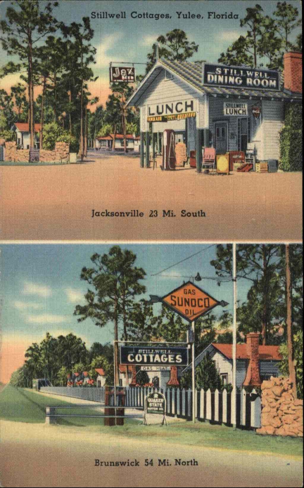 Yulee Florida FL Stillwell Cottages Restaurant c1940s-50s Linen Postcard