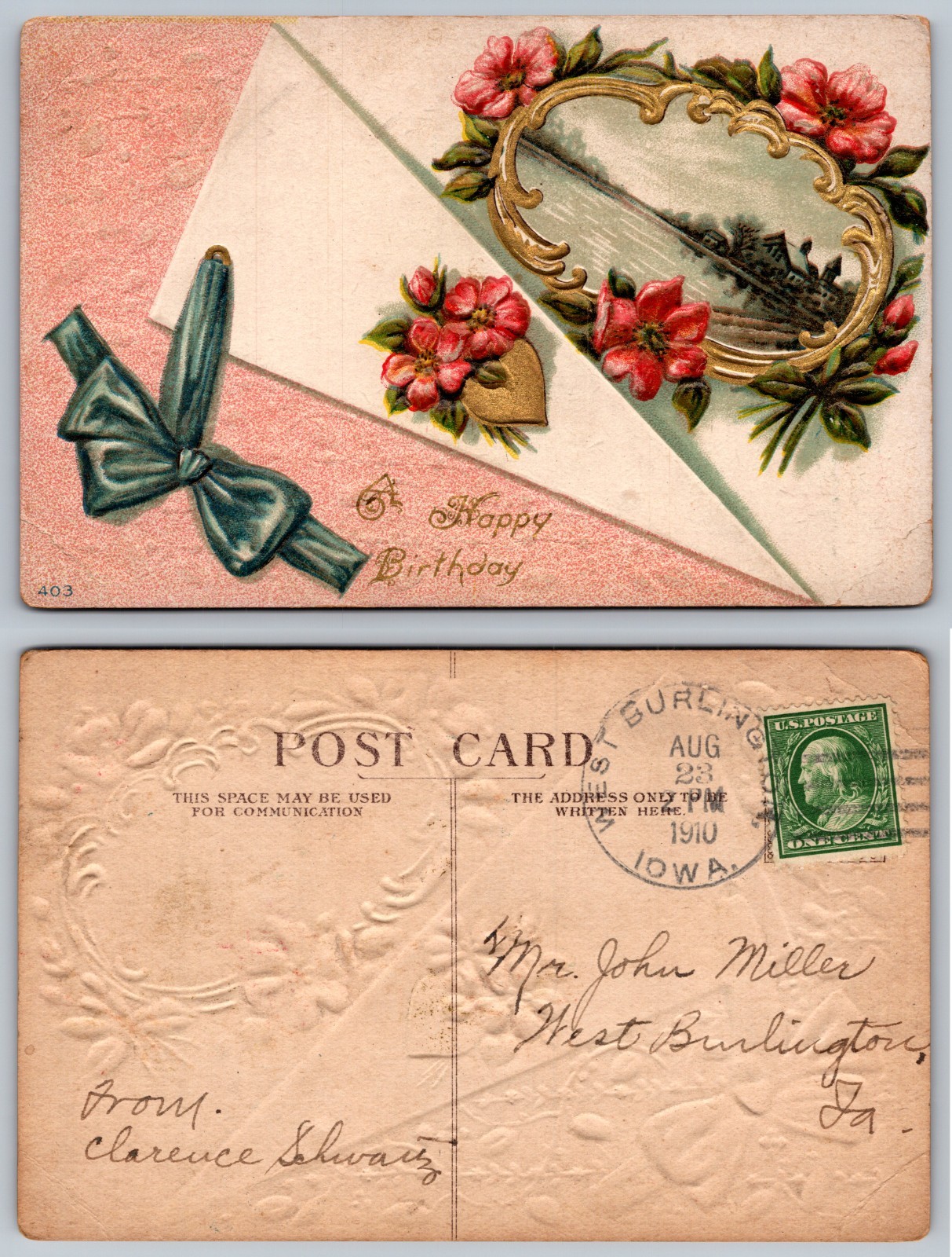 Birthday Envelope Flowers Burlington Iowa Postcard