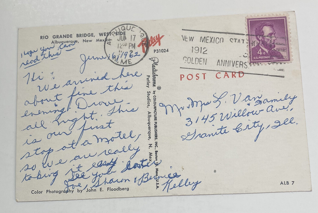 Vintage Postcard c1962 ~ Rio Grande Bridge Street View ~ Albuquerque New Mexico