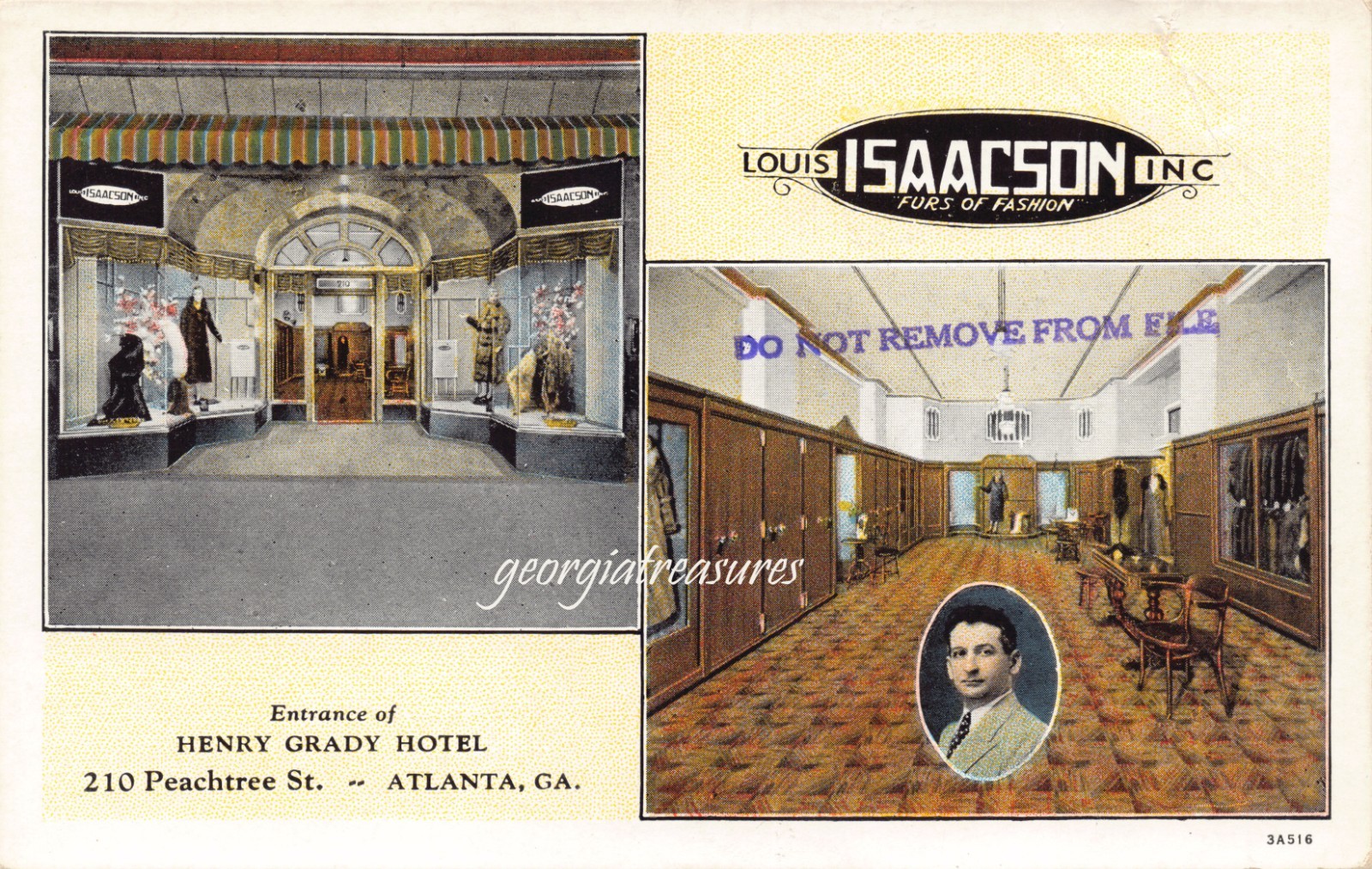 GA~GEORGIA~ATLANTA~LOUIS ISAACSON FURS OF FASHION~GRADY HOTEL ENTRANCE~C.1920