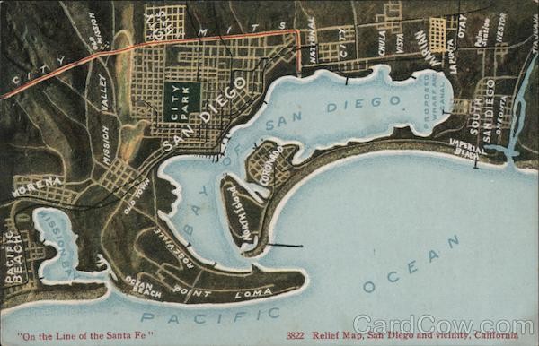 San Diego, California CA the Line of Santa Fe Antique Original Vintage Postcard