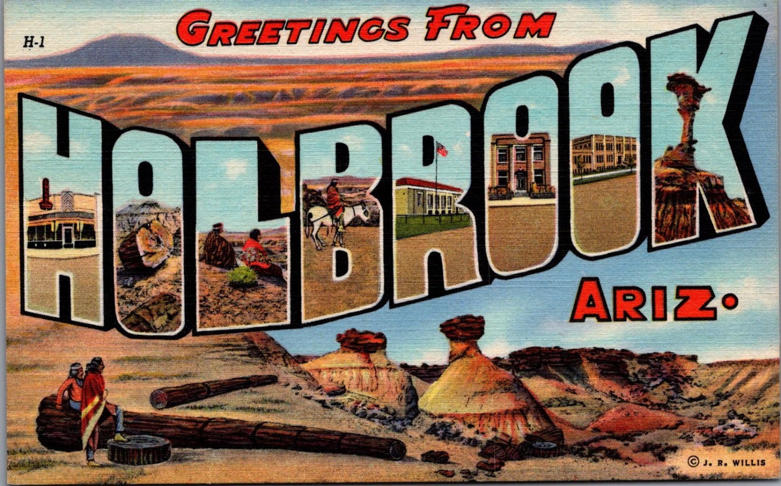 Greetings From Holbrook Arizona Large Letter Postcard Curteich Art-Colortone