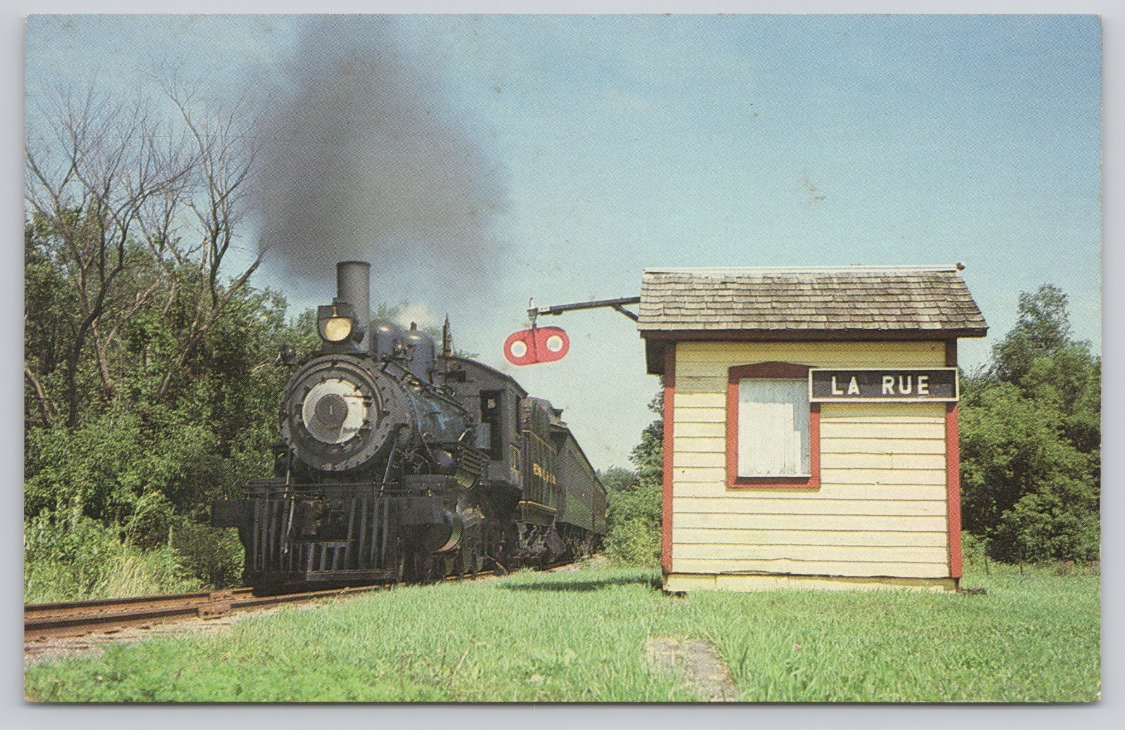 La Rue WI Wisconsin Steam Locomotive Train Railroad Station Postcard