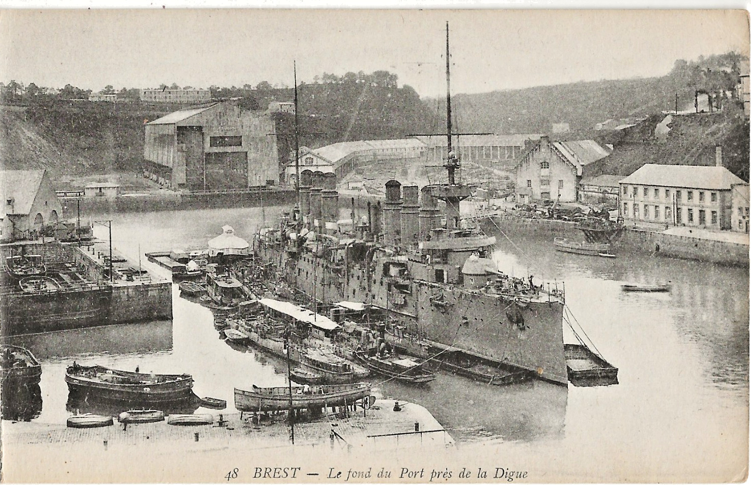 Brest Head of Port near Seawall Unidentified Ship Postcard Div Back UNU FRANCE