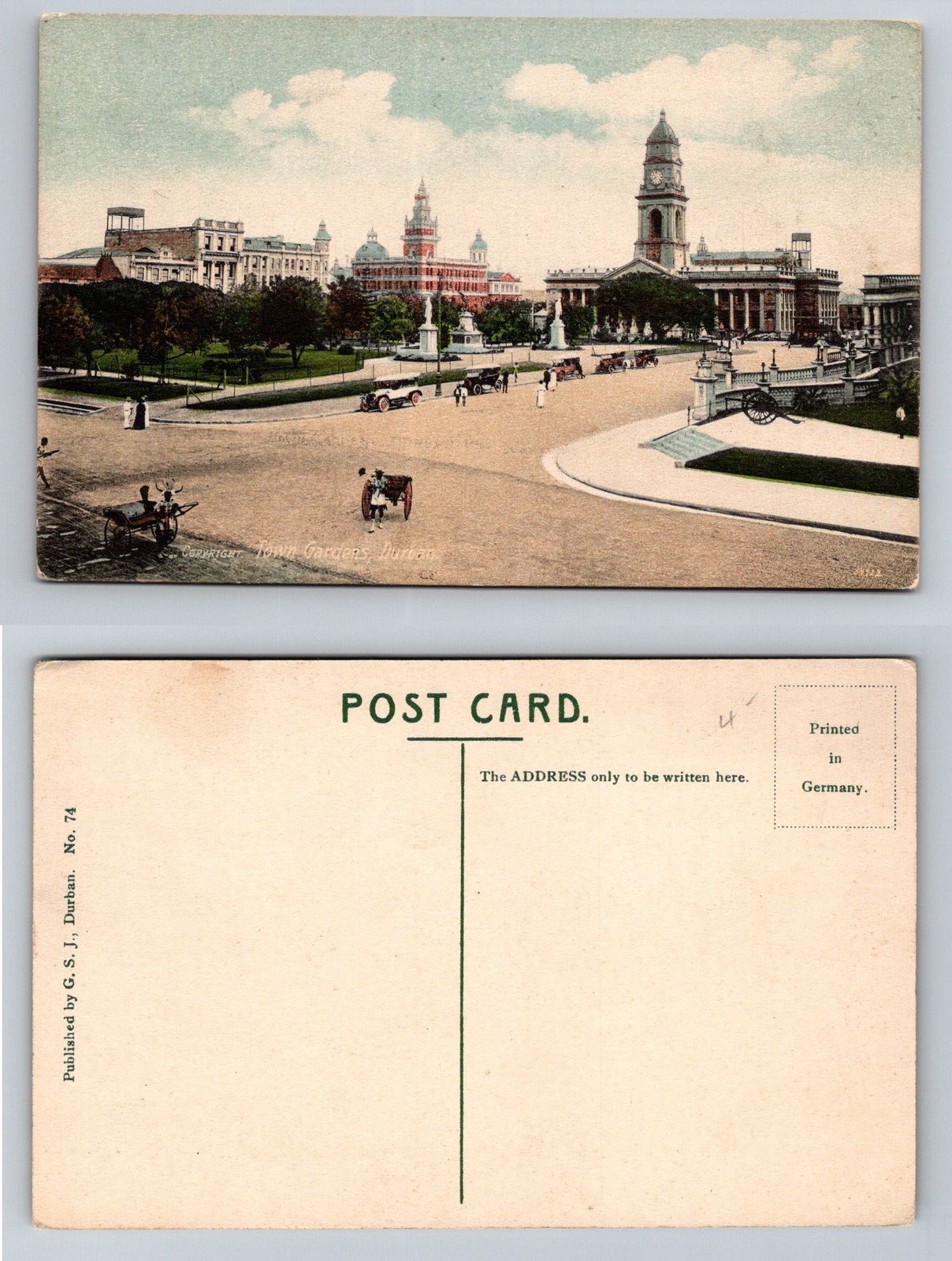 Durban, SA-South Africa, Town Gardens City Hall Street Scene Vintage Postcard
