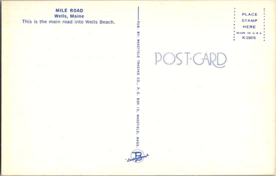 Wells ME postcard MILE ROAD MAIN ROAD INTO WELLS BEACH WITH CAR j/05 BK7185