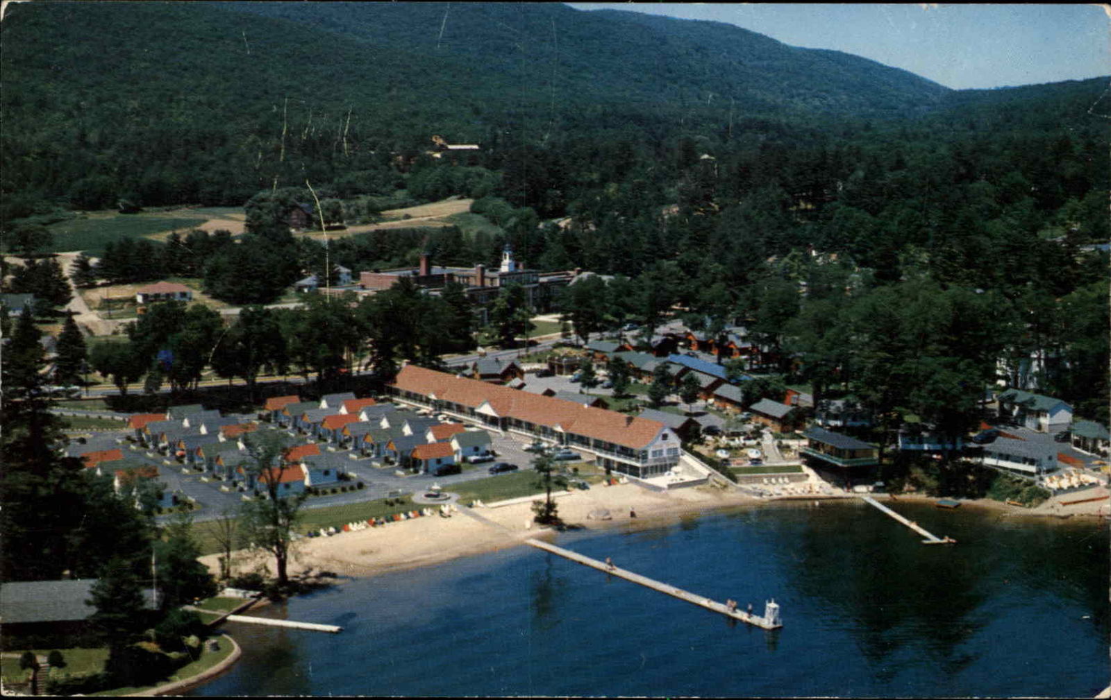 George New York NY Burtons Marine Village Motel Aerial View c1950s-60s Postcard