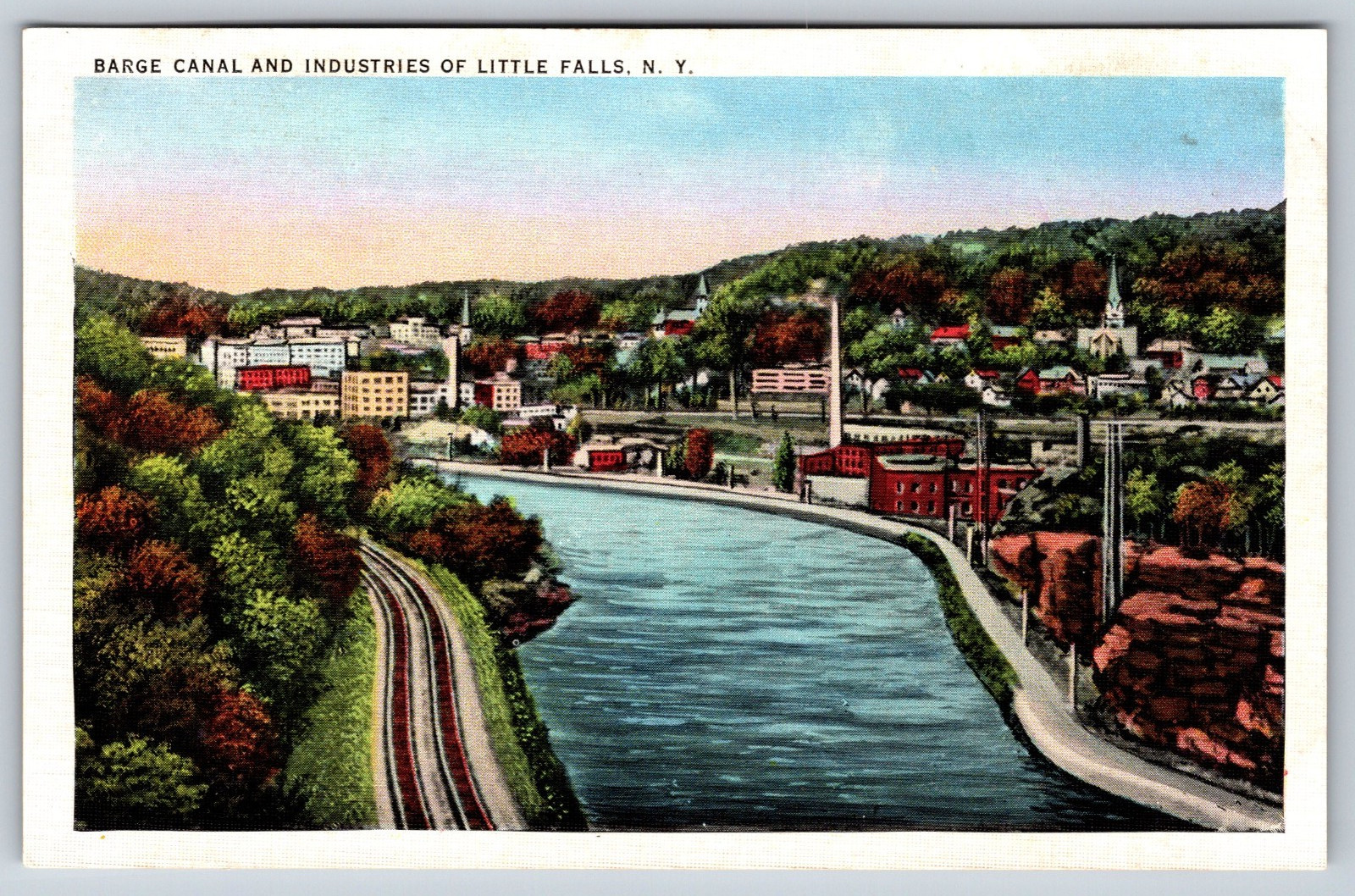 Vintage Postcard Barge Canal & Industries Little Falls New York