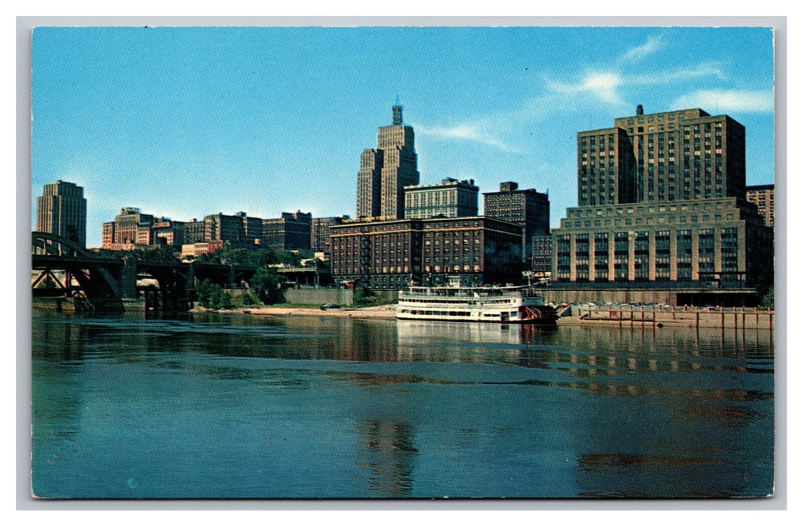 St. Paul MN Skyline from The Mississippi River Unposted Chrome Postcard