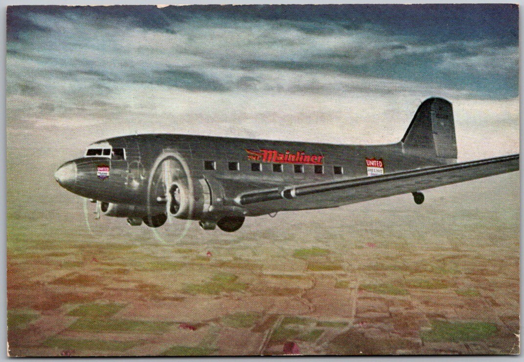 Vintage Postcard United Airlines Mainliner Natural Color Kodachrome Airplane