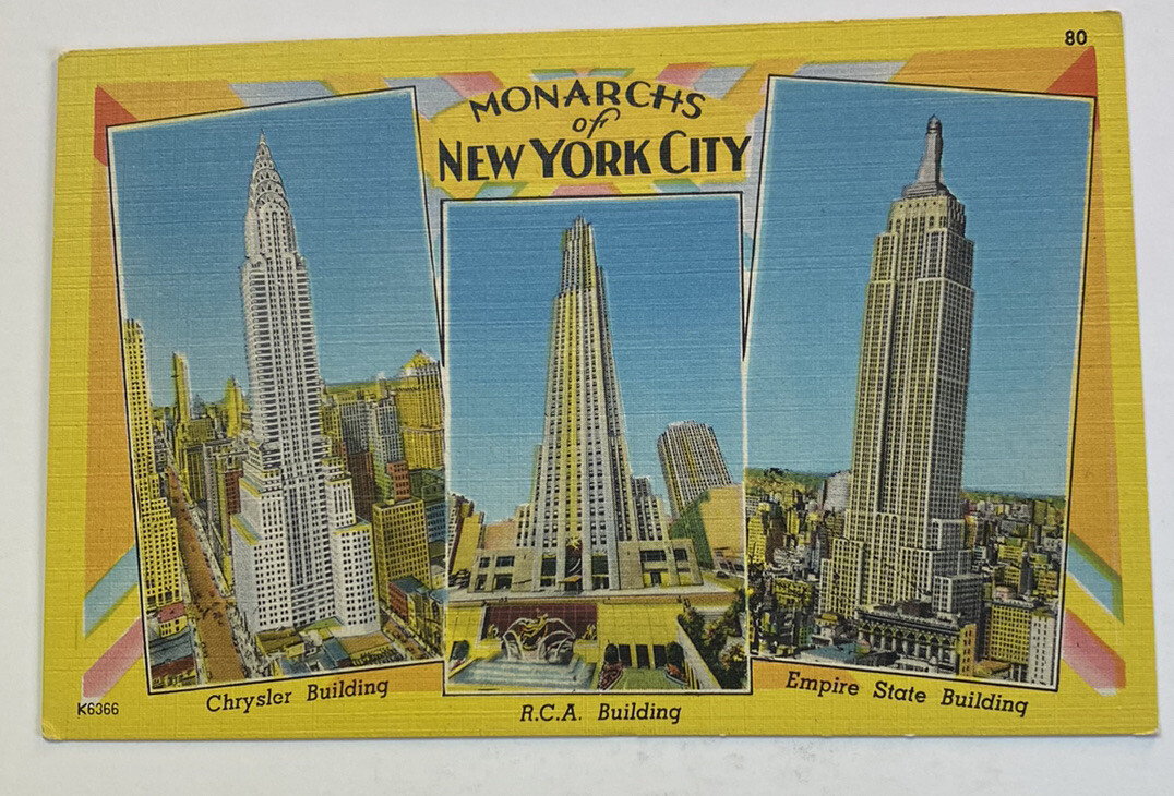 Vintage Postcard ~ Skyscrapers of NYC Empire, Chrysler, RCA ~ New York City NY