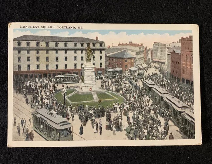Monument Square Portland Maine ME WB Postcard c1921 Chisholm Bros