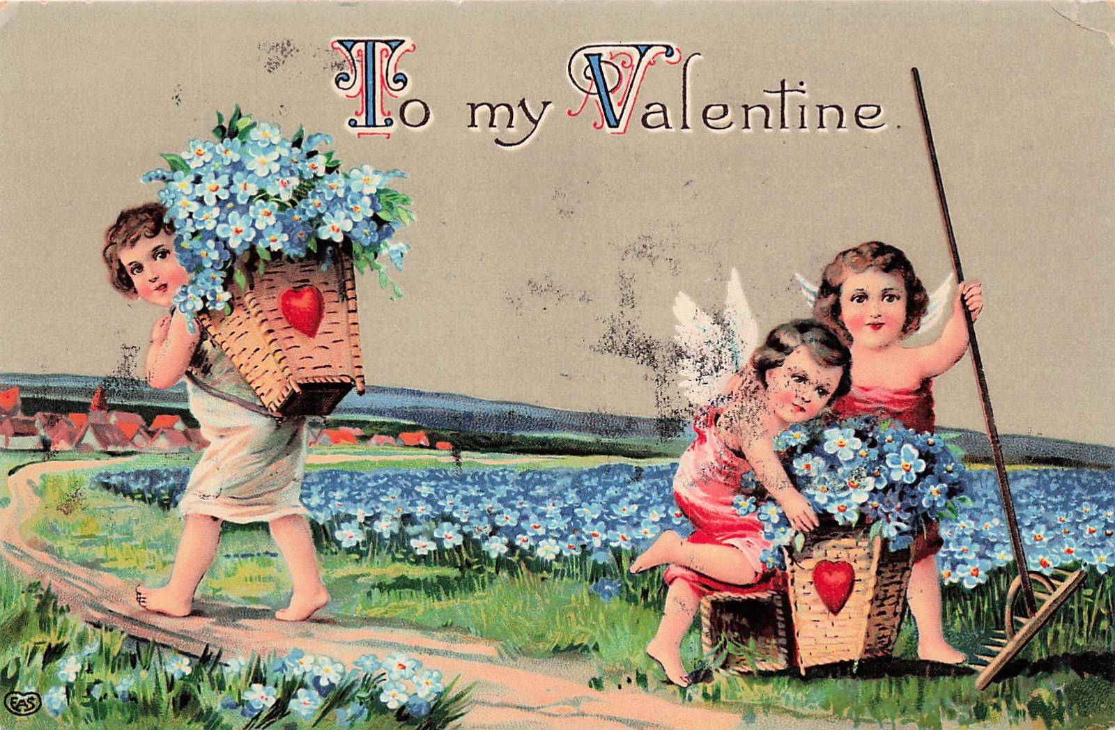 Antique Victorian Valentines Day Card Die Cut Paper Lace Cupid Vtg Postcard J3