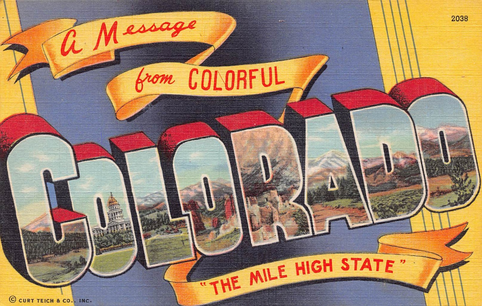 1953 Colorado CO Greetings Message From Large Letter 2038 Linen Postcard