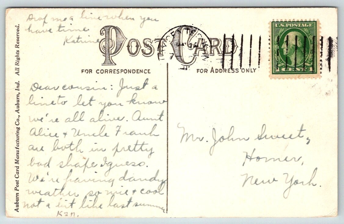 1912 Clay Center Ohio Flag Postcard