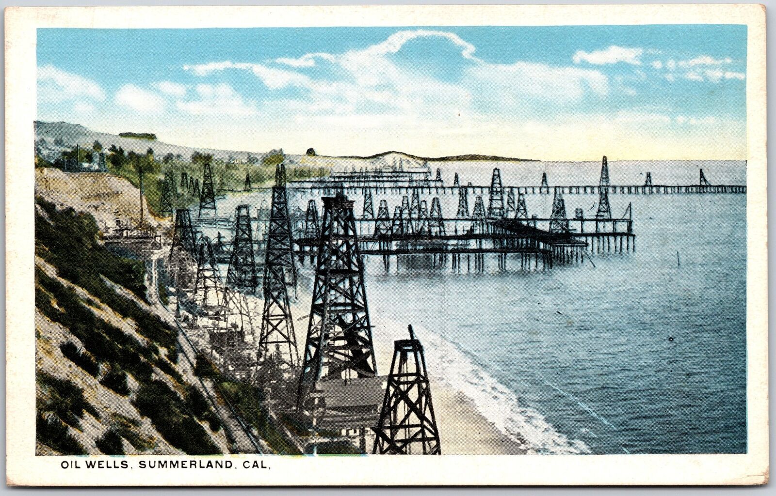 Oil Wells Summerland California CA Ocean View Landscape Postcard