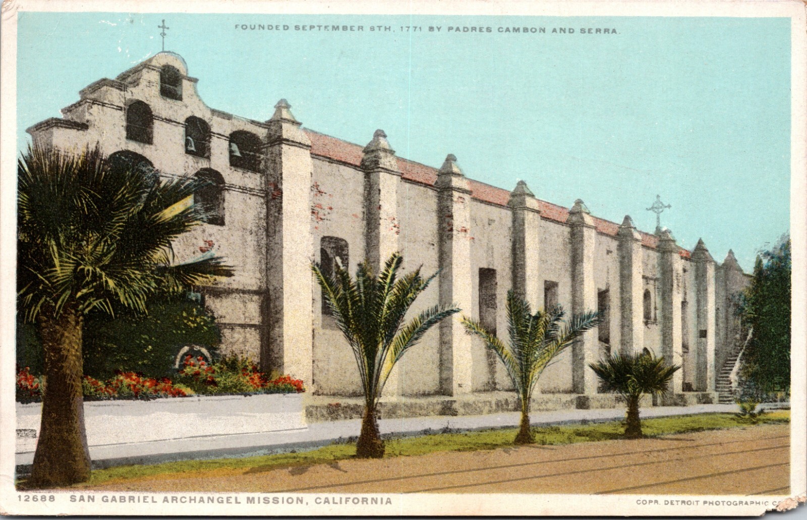 San Gabriel Archangel Mission CA California Detroit Pub Phostint UNP Postcard L3