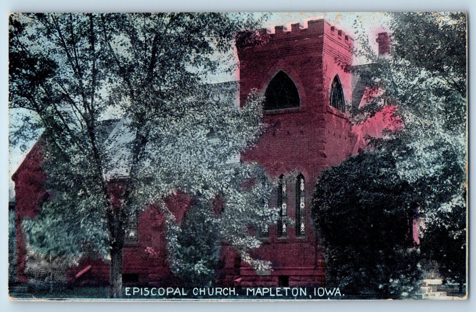 Mapleton Iowa IA Postcard Episcopal Church Trees Exterior Scenery Vintage