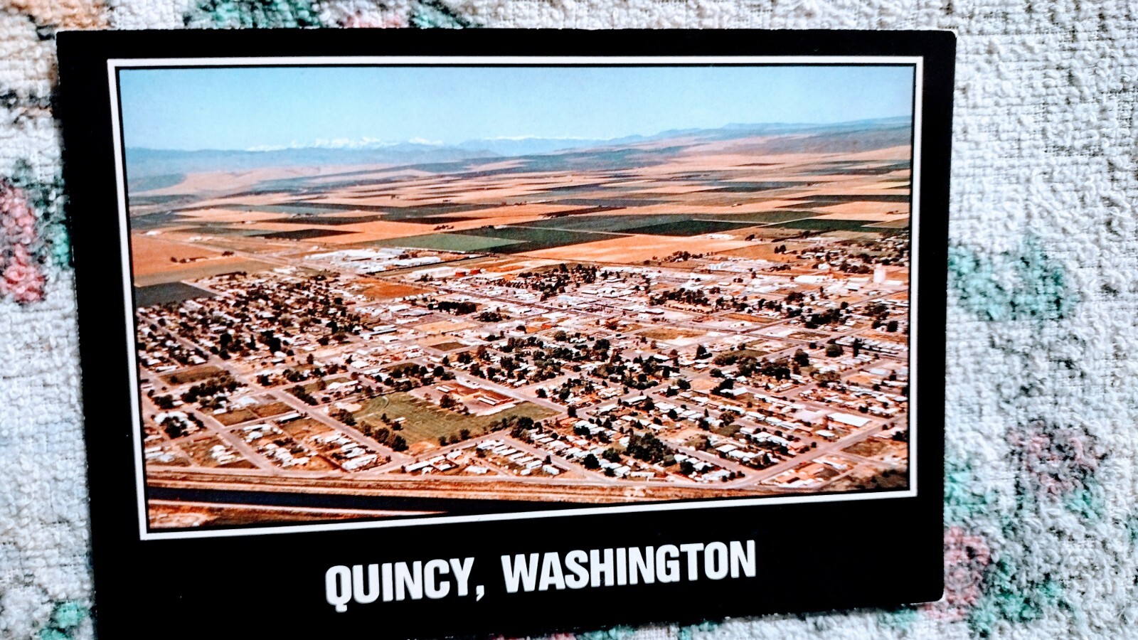 CHROME STYLE POST CARD AERIAL VIEW EASTERN WA QUINCY WASHINGTON