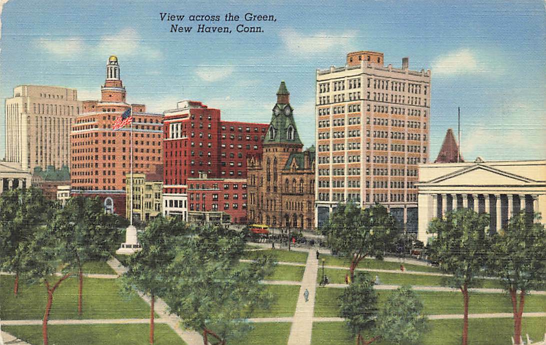 c1940s Birds Eye View Across The Green Linen New Haven CT P373