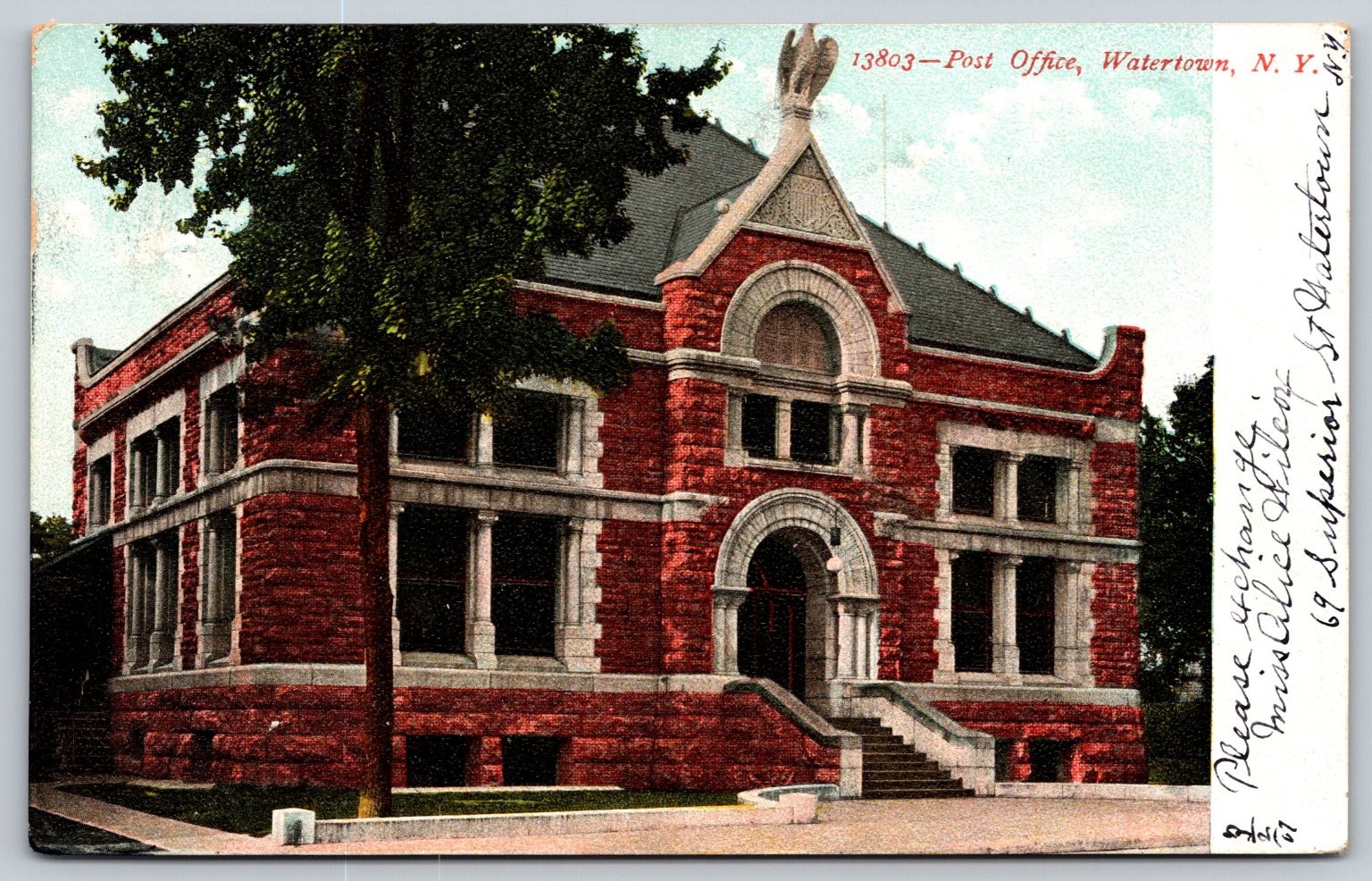 Watertown NY Post Office 1907 Postcard – Souvenir-Post Card Co. PC004