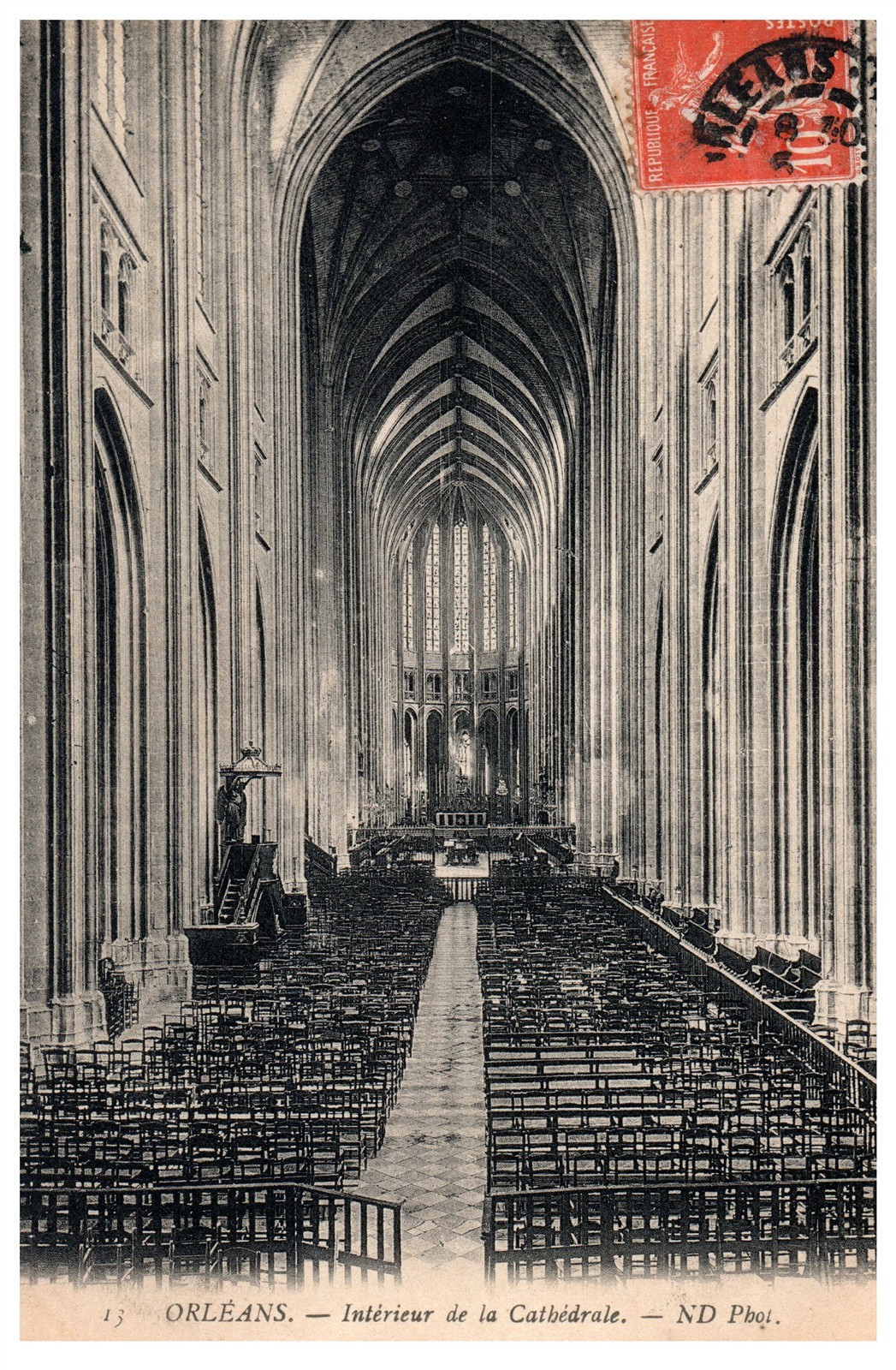 Vintage Postcard Interior Orléans Cathedral Gothic Arches France Early 1900s
