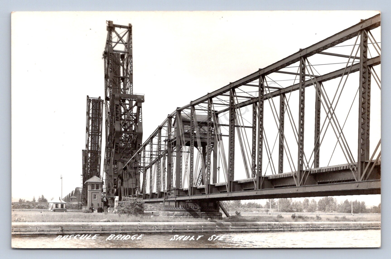 K5/ Sault Ste Marie Michigan RPPC Postcard c40-50s Bascule Bridge 202
