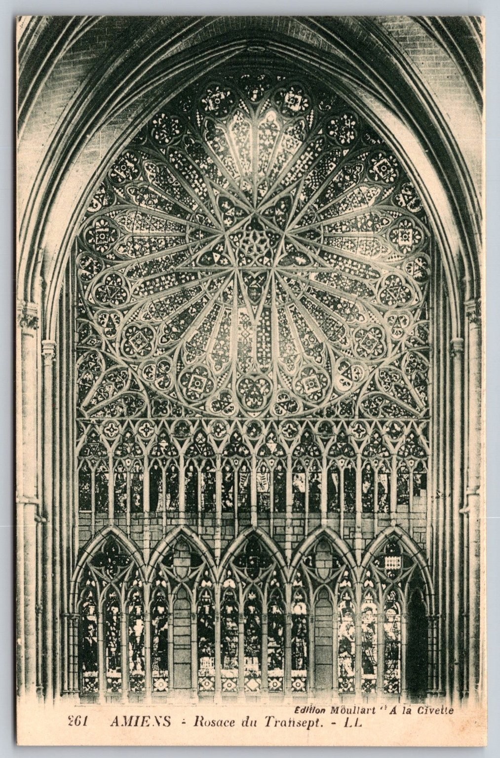 Amiens Cathedral Rose Window Transept Postcard France Lévy Neurdein F444