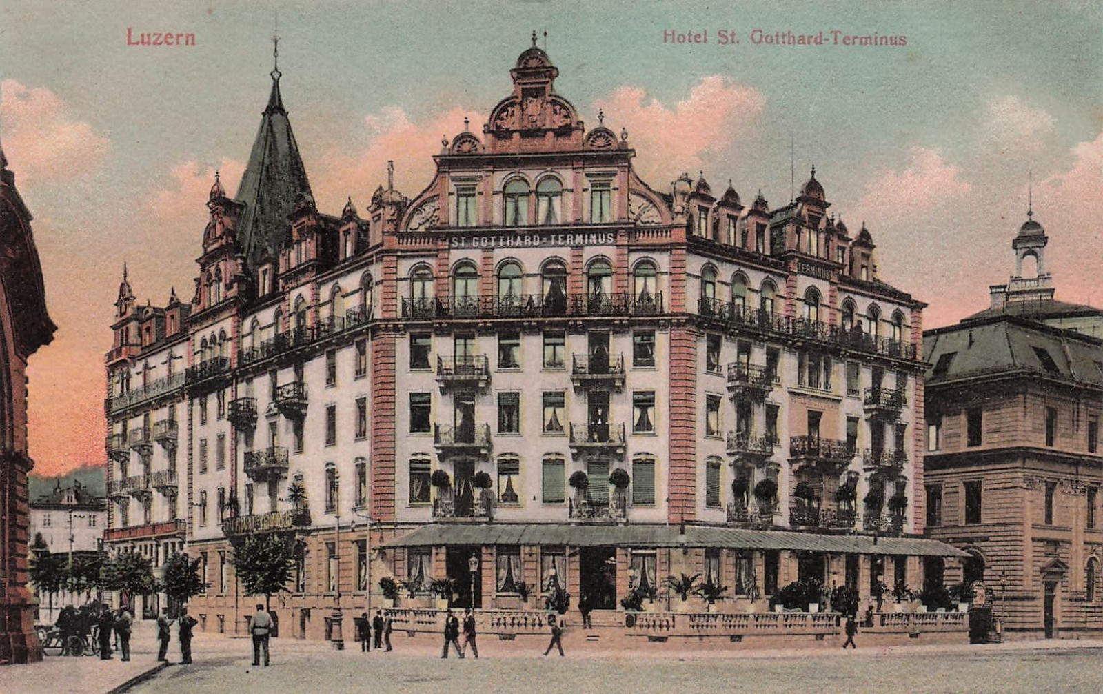 Early 1900s Switzerland Souvenir Lucerne Hotel St Gotthard Terminus Postcard H56