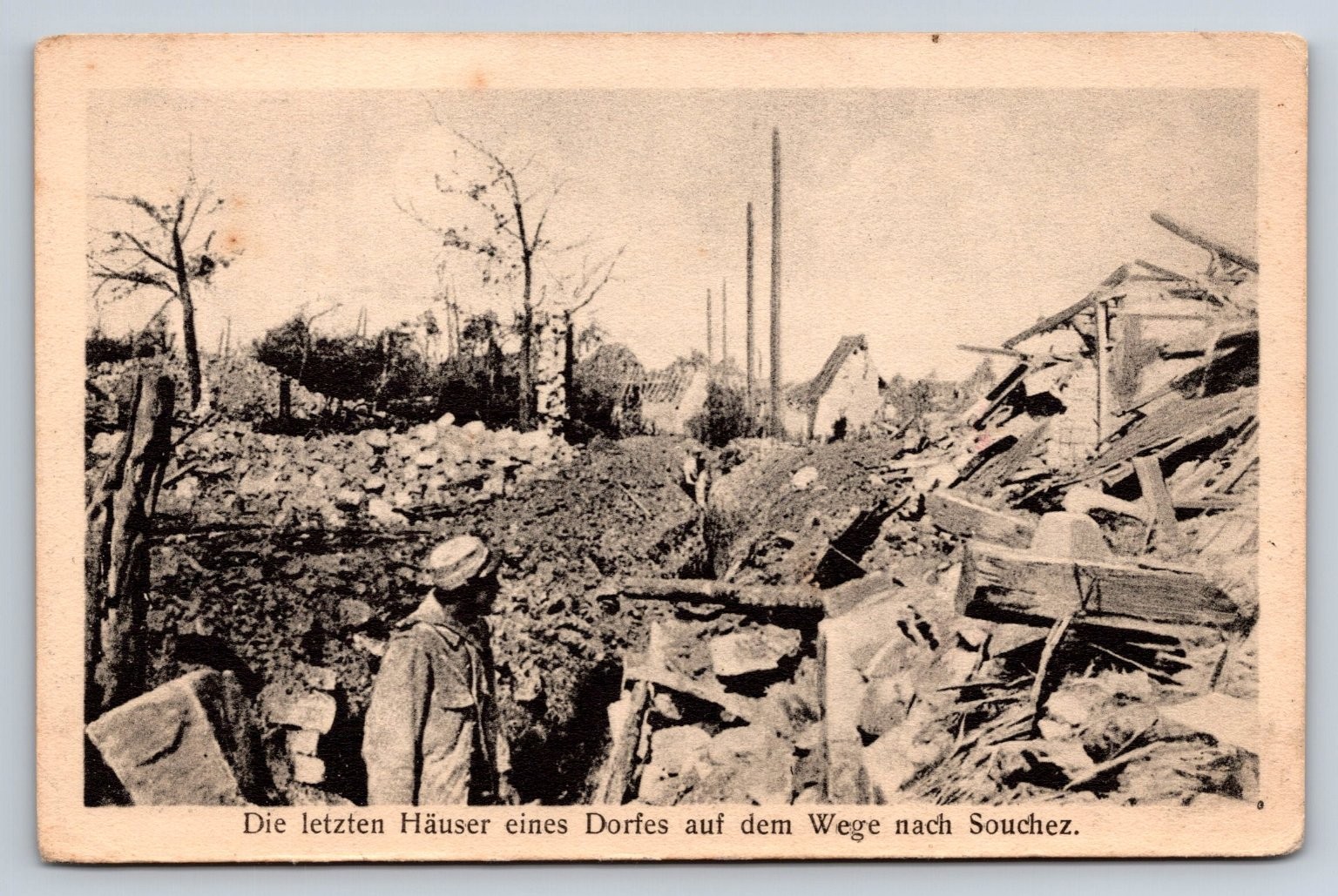 WWI Souchez France Destroyed Village Soldie Karl Voegels Postcard