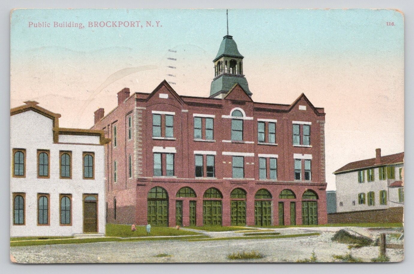 Brockport NY Public Building Public Hall Fire Department Postcard