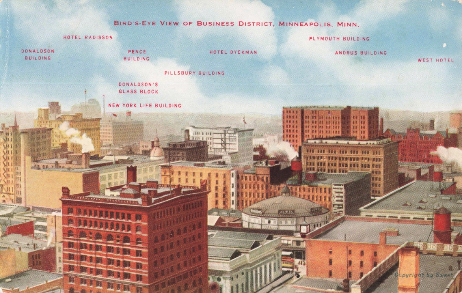 Minneapolis Minnesota Vintage Aerial City View Postcard Business District 1910s