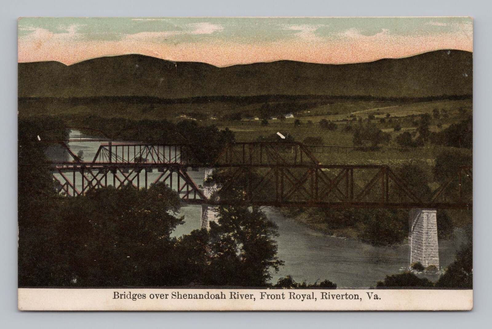 Postcard Bridges over Shenandoah River Front Royal Riverton Virginia c1909